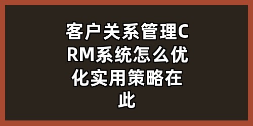 客户关系管理 CRM 系统怎么优化？实用策略在此